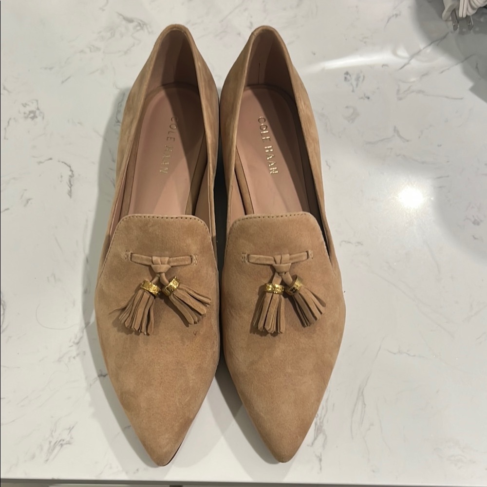 Cole Haan Tan Flats with Tassel Detail